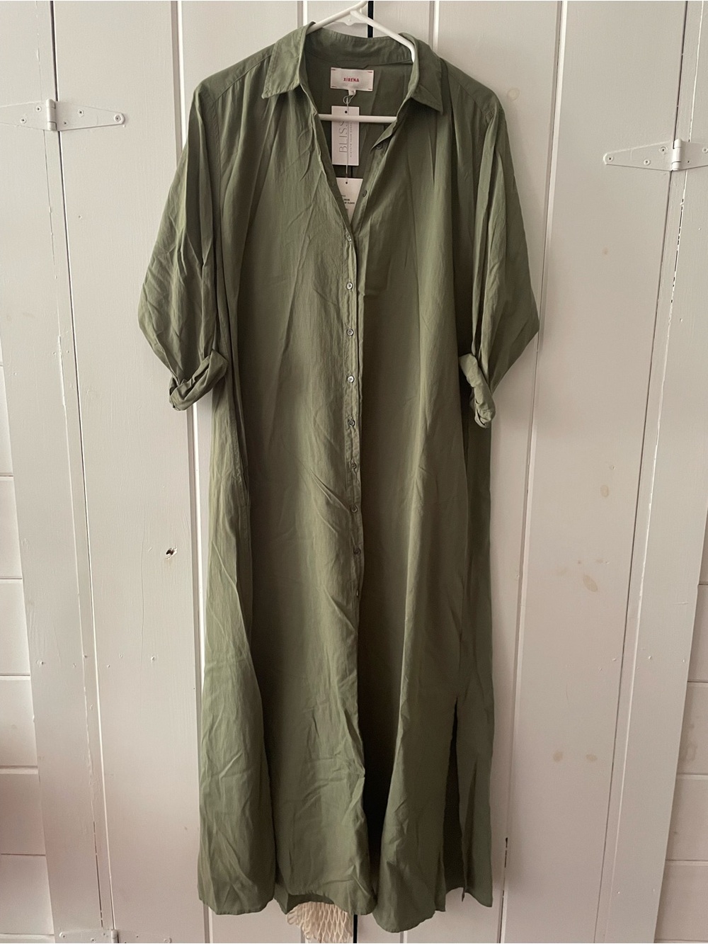 Xirena Button-Front Shirtdress in Olive Green NWT oversized size xs - Picture 8 of 8